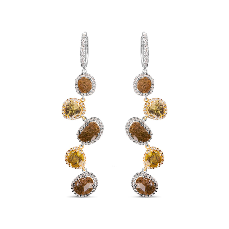 14K White Gold 8 5/8 Cttw Fancy Brown and Yellow Rose Cut Diamond Link Drop and Dangle Earring (Fancy Color, I2-I3 Clarity)