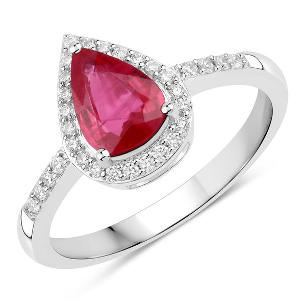 1.16 Carat Genuine Ruby and White Diamond 14K White Gold Ring