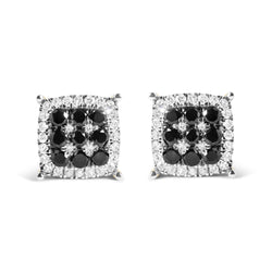 Men's 10K Yellow Gold 7/8 Cttw White and Black Diamond Composite Halo Stud Earring (I-J Color, I2-I3 Clarity)