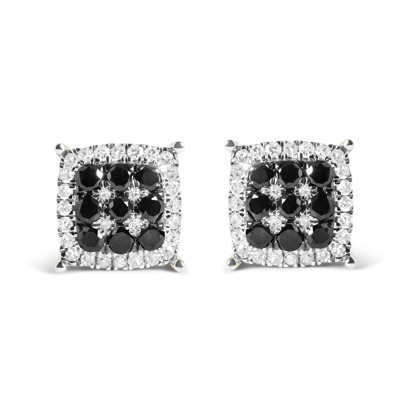 Men's 10K Yellow Gold 7/8 Cttw White and Black Diamond Composite Halo Stud Earring (I-J Color, I2-I3 Clarity)