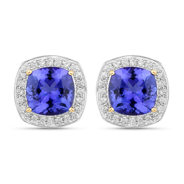 5.98 Carat Genuine Tanzanite and White Diamond 14K Yellow Gold Earrings