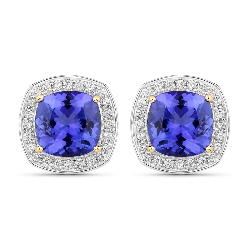 5.98 Carat Genuine Tanzanite and White Diamond 14K Yellow Gold Earrings