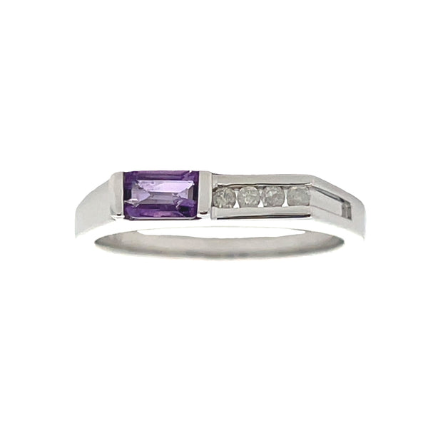 Genuine .06ct Amethyst Diamond Ring 10KT White Gold