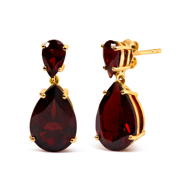 10K Yellow Gold Plated .925 Sterling Silver 14.0 Cttw Pear Shaped Red Garnet Drop and Dangle Earrings