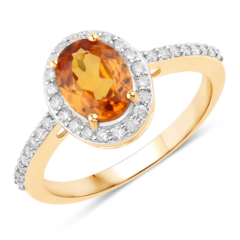 1.66 Carat Genuine Spessartite Garnet and White Diamond 14K Yellow Gold Ring