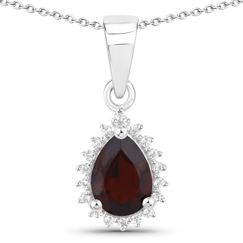 1.88 Carat Genuine Garnet and White Topaz .925 Sterling Silver Jewelry Set