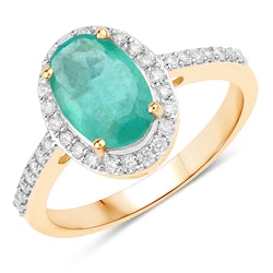 1.78 Carat Genuine Zambian Emerald and White Diamond 14K Yellow Gold Ring