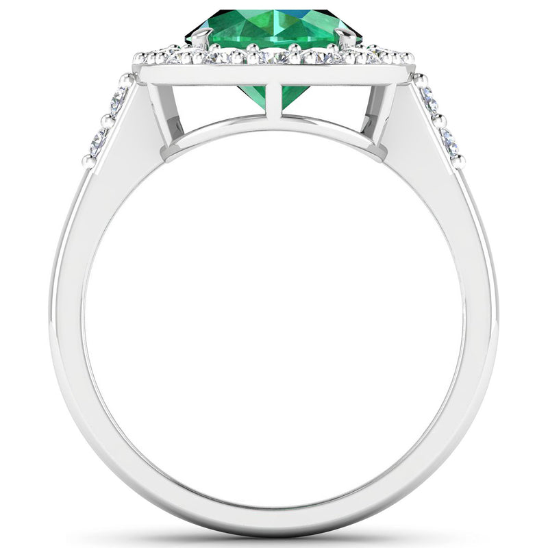 3.04 Carat Genuine Zambian Emerald and White Diamond 14K White Gold Ring