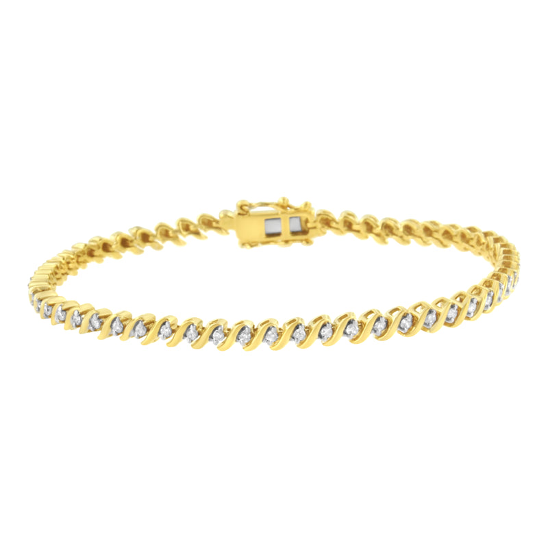 10K Yellow Gold Plated .925 Sterling Silver 1/2 Cttw 2-Prong Set Diamond S Link Tennis Bracelet (I-J Color, I3 Clarity)- 7.25"