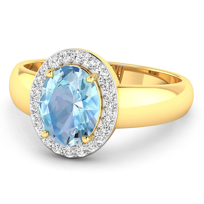 1.62 Carat Genuine Aquamarine and White Diamond 14K Yellow Gold Ring