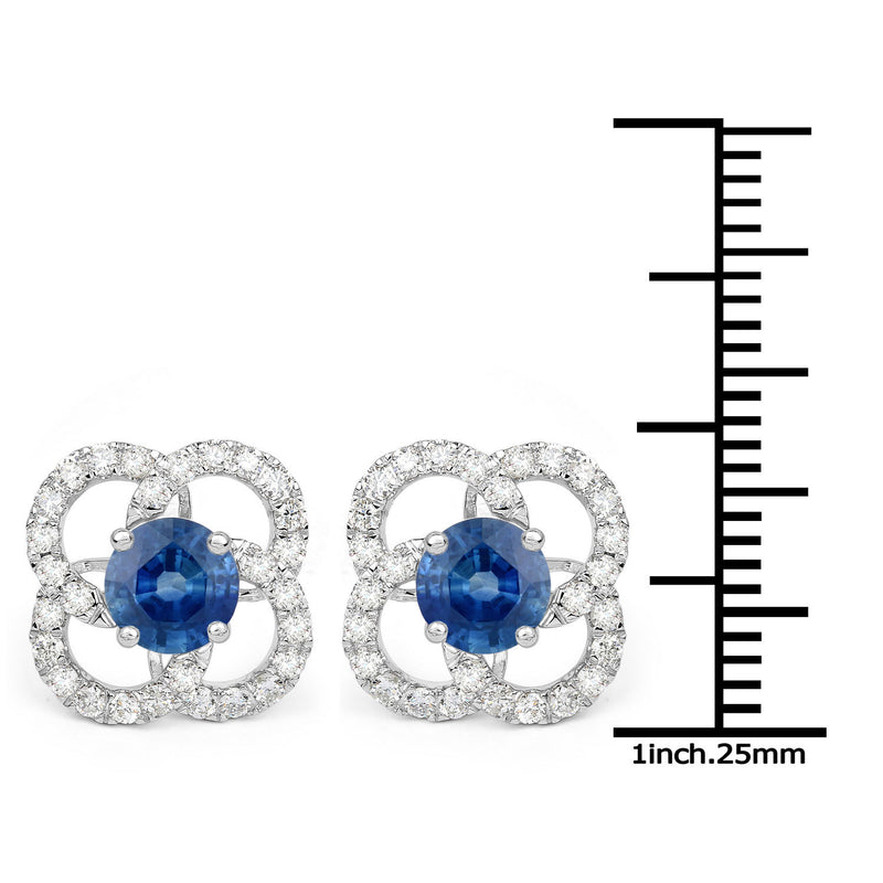 1.96 Carat Genuine Blue Sapphire and White Diamond 14K White Gold Earrings (F Color, SI Clarity)