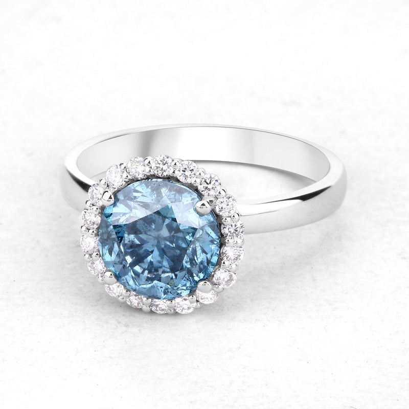 2.25 Carat Genuine Sky Blue Diamond and White Diamond 14K White Gold Ring