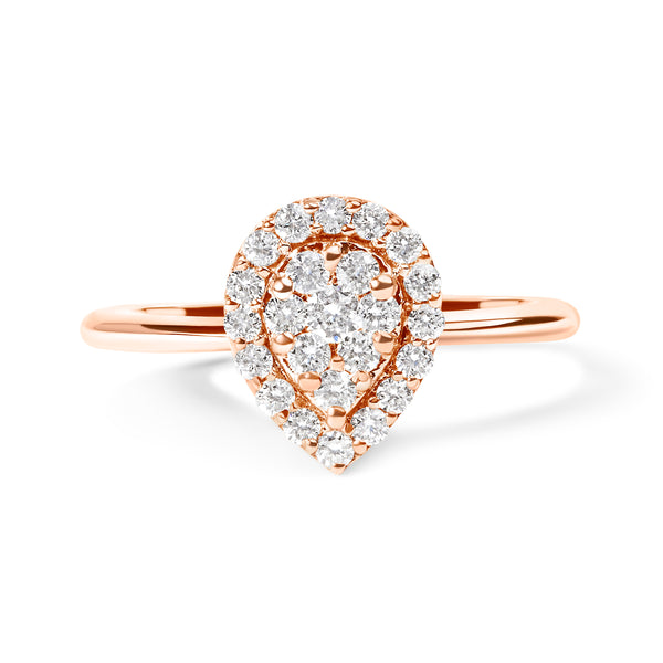 10K Rose Gold 3/8 Cttw Composite Diamond Pear Shaped Halo Promise Ring (I-J Color, I2-I3 Clarity) - Size 6