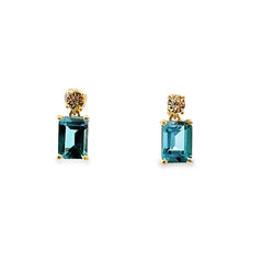 London Blue Topaz Diamond Earrings 10KT Yellow Gold