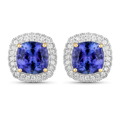 5.98 Carat Genuine Tanzanite and White Diamond 14K Yellow Gold Earrings