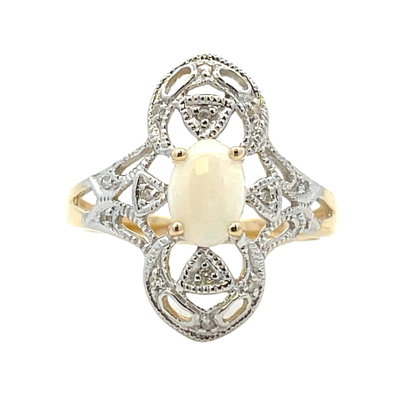 Natural .50ct Opal Diamond Ring 10KT Yellow Gold