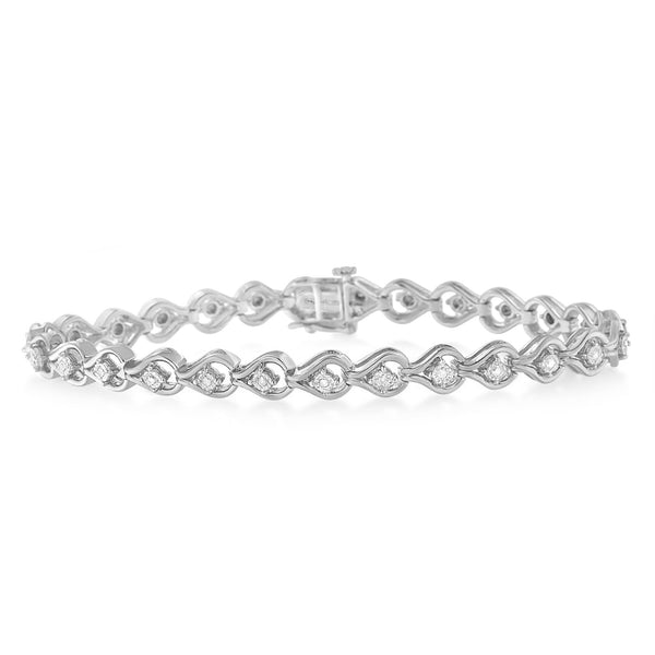 .925 Sterling Silver 1/4 Cttw Diamond Miracle-Set Teardrop Shaped 7” Link Bracelet (I-J Color, I3 Clarity)