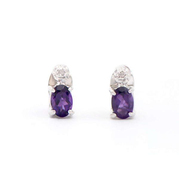 0.84 ctw Amethyst & Diamonds Rhodium Plated Designer Earrings