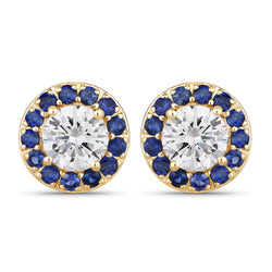 1.52 Carat Genuine Blue Sapphire and Lab Grown Diamond 14K Yellow Gold Earrings