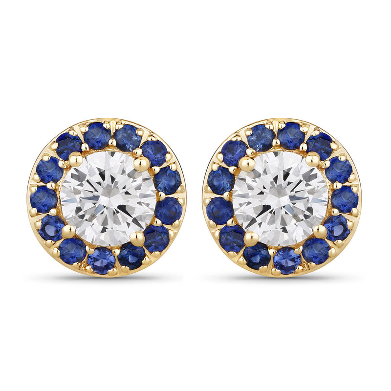 1.52 Carat Genuine Blue Sapphire and Lab Grown Diamond 14K Yellow Gold Earrings