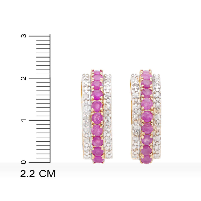 18k Yellow Gold Plated 925 Sterling Silver Ruby 0.21 Diamond Earrings for Women