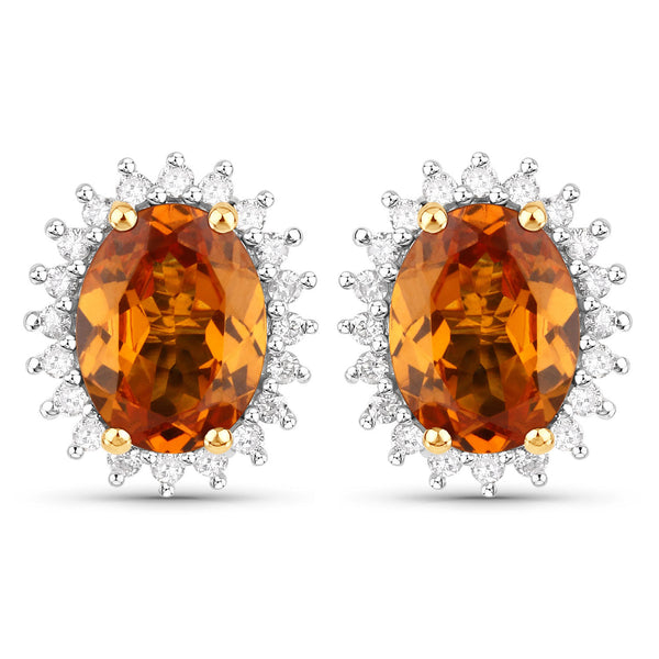 3.00 Carat Genuine Spessartite Garnet and White Diamond 14K Yellow Gold Earrings