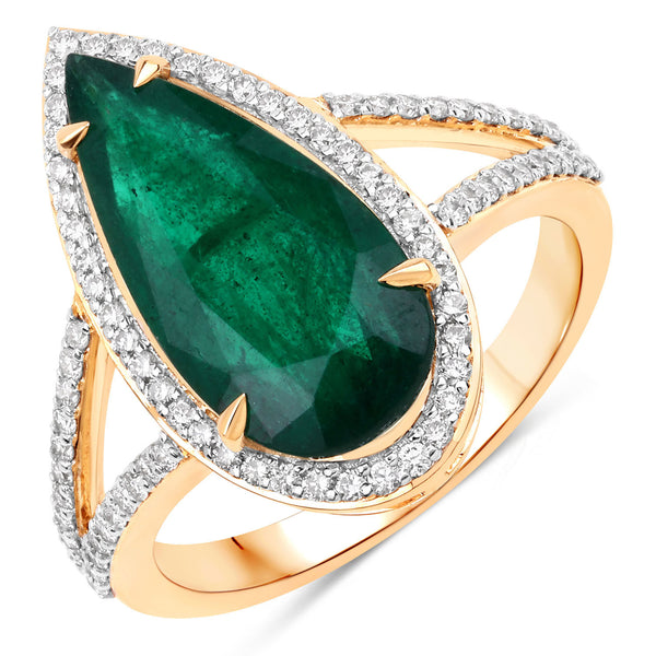 IGI Certified 4.08 Carat Genuine Zambian Emerald and White Diamond 14K Yellow Gold Ring