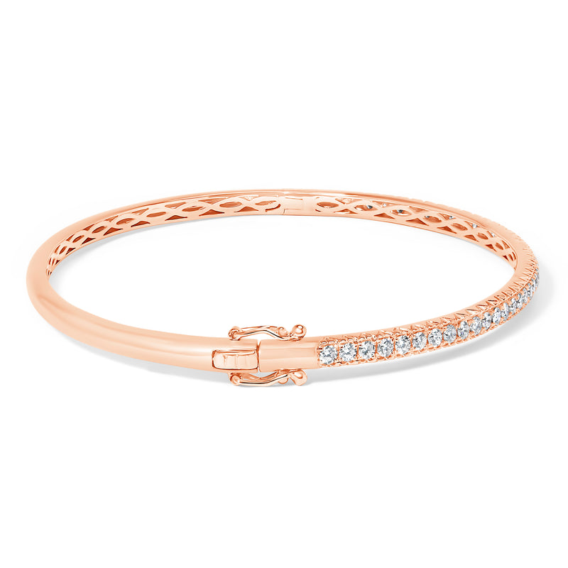 14K Rose Gold 1.00 Cttw Half Eternity Diamond Bangle Bracelet (G-H Color, SI2-I1 Clarity) - 7" Inches