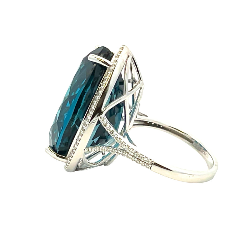 34.65ct London Blue Topaz Diamond Ring 14KT White Gold