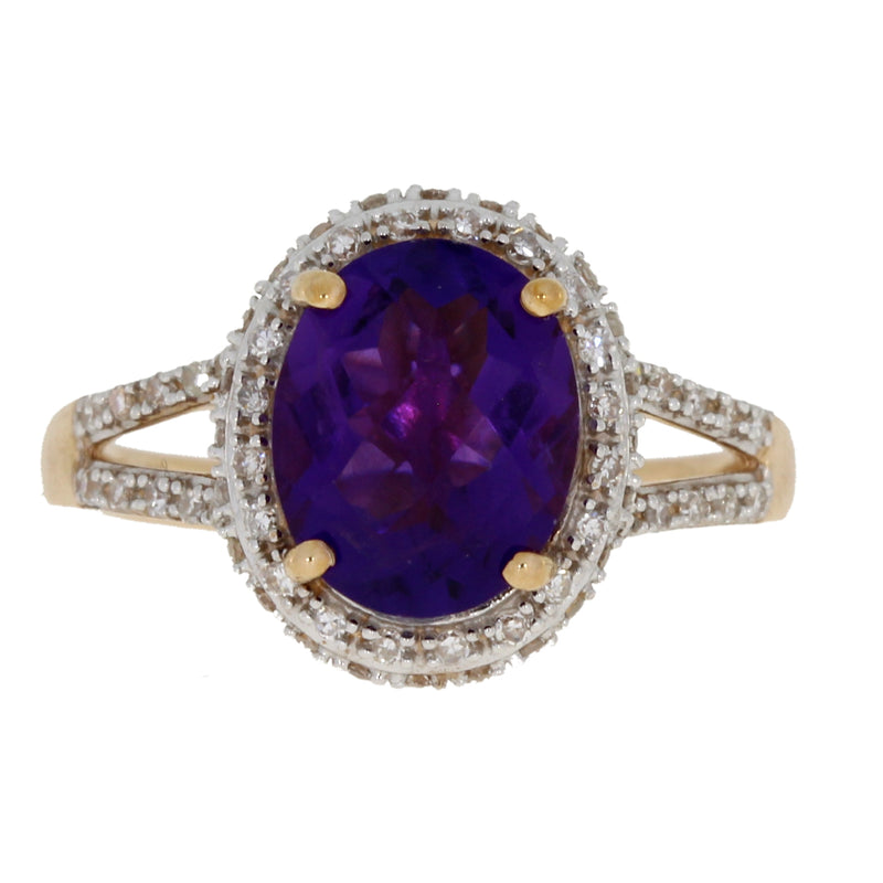 Natural 2.66ct Amethyst Diamond Ring 10KT Rose Gold