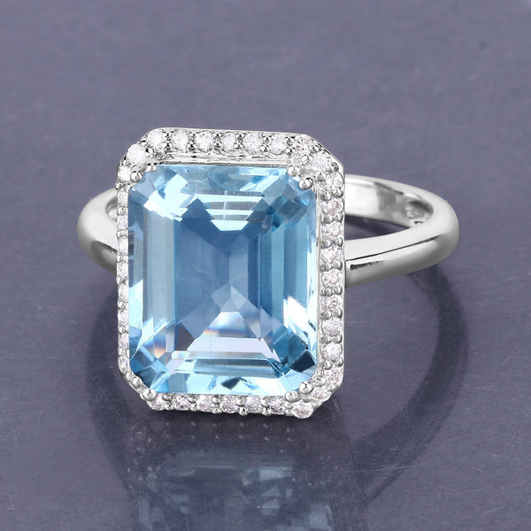 5.18 Carat Genuine Aquamarine and White Diamond 14K White Gold Ring