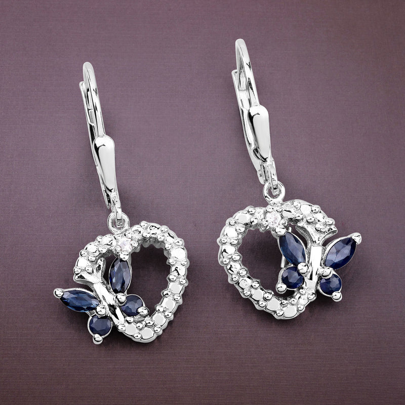 0.57 Carat Genuine Blue Sapphire and Created White Sapphire .925 Sterling Silver Earrings