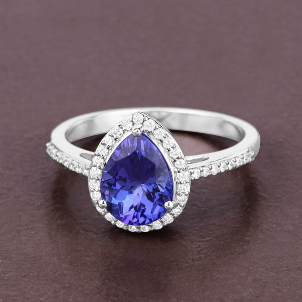 2.23 Carat Genuine Tanzanite and White Diamond 14K White Gold Ring