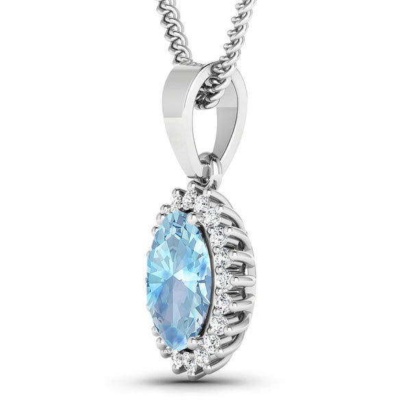 1.09 Carat Genuine Aquamarine and White Diamond 14K White Gold Pendant