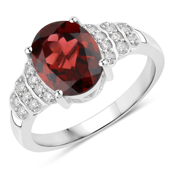 2.87 Carat Genuine Rhodolite and White Diamond 14K White Gold Ring