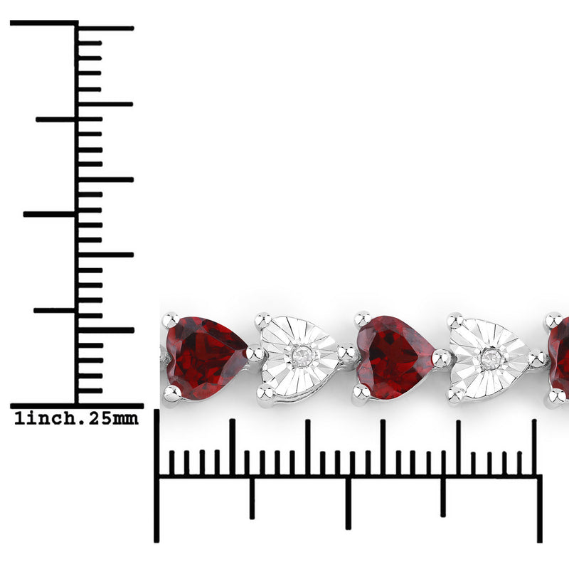 7.64 Carat Genuine Garnet and White Diamond .925 Sterling Silver Bracelet