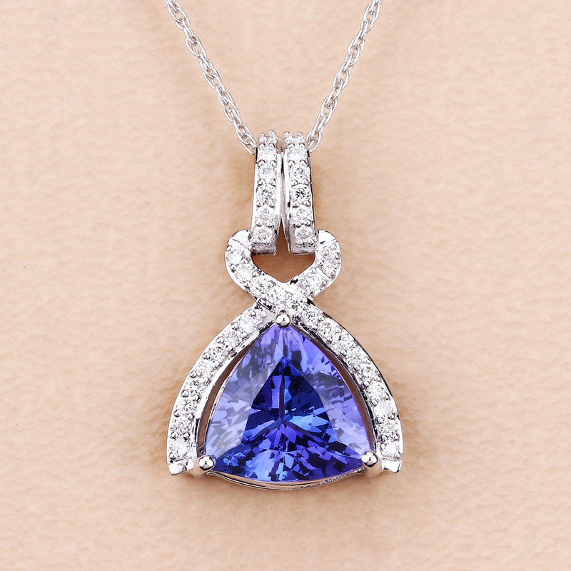 2.53 Carat Genuine Tanzanite and White Diamond 14K White Gold Pendant