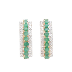 18k Yellow Gold Plated 925 Sterling Silver Emerald 0.21 Diamond Earrings for Women