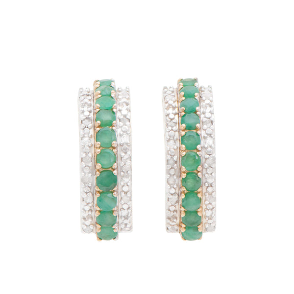 18k Yellow Gold Plated 925 Sterling Silver Emerald 0.21 Diamond Earrings for Women