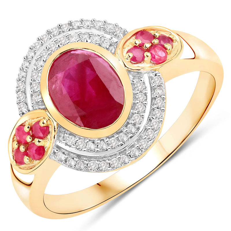 1.75 Carat Genuine Johnson Ruby, Ruby and White Diamond 14K Yellow Gold Ring