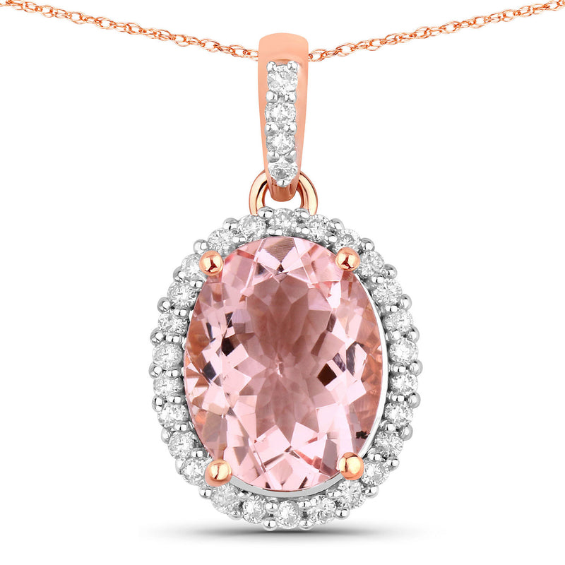 1.76 Carat Genuine Morganite and White Diamond 14K Rose Gold Pendant