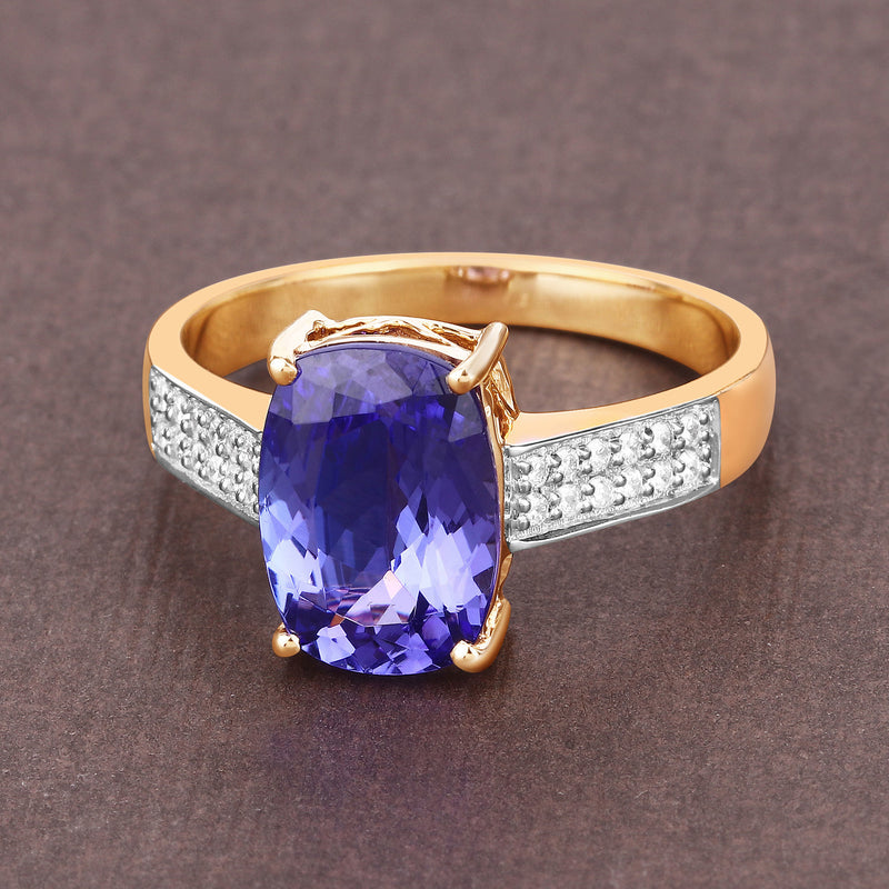 3.00 Carat Genuine Tanzanite and White Diamond 14K Yellow Gold Ring