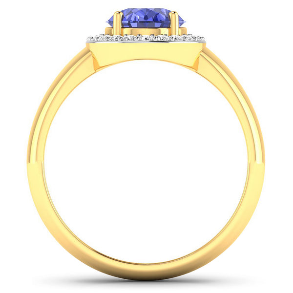 1.92 Carat Genuine Tanzanite and White Diamond 14K Yellow Gold Ring