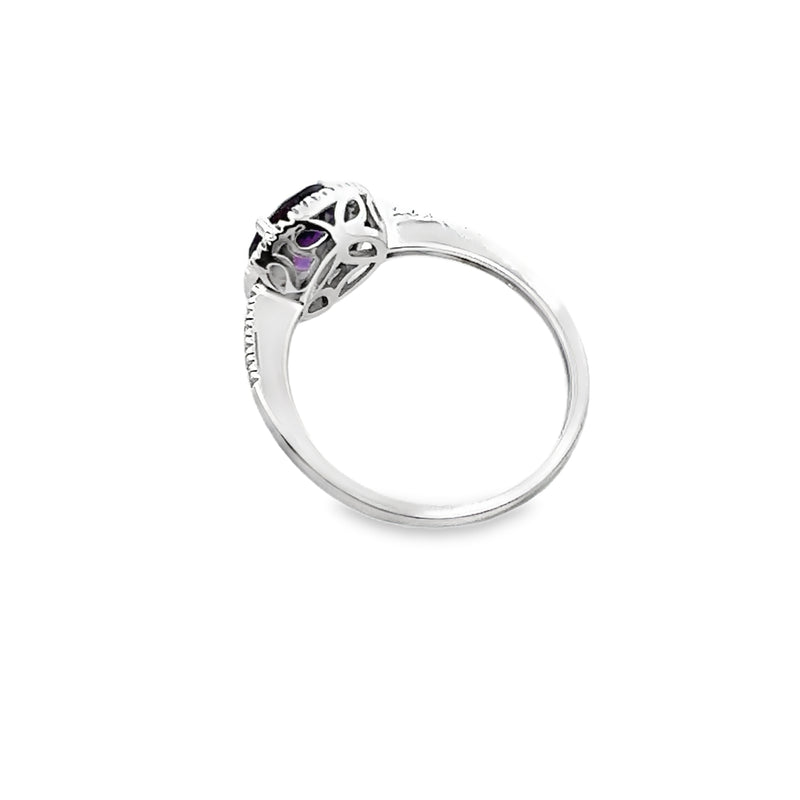 Natural 1.18ct Amethyst Diamond Ring 14KT White Gold