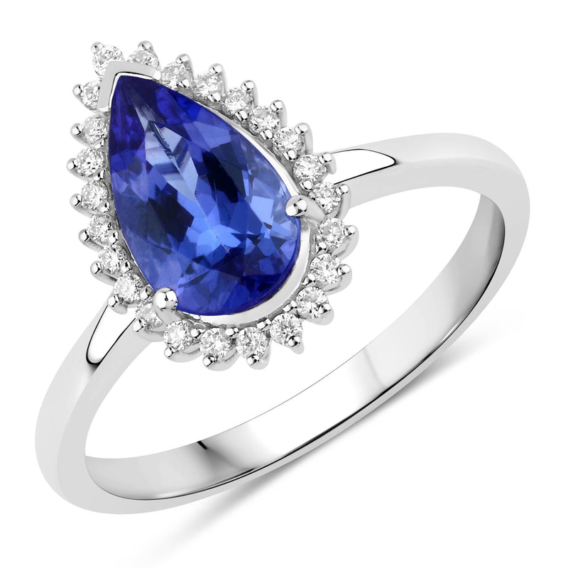 1.57 Carat Genuine Tanzanite and White Diamond 14K White Gold Ring