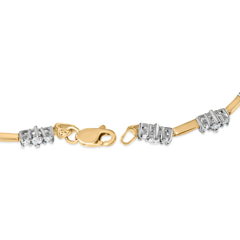 10K Yellow Gold 1.00 Cttw Diamond 3 Stone 7" Tennis Bracelet (H-I Color, I2-I3 Clarity)