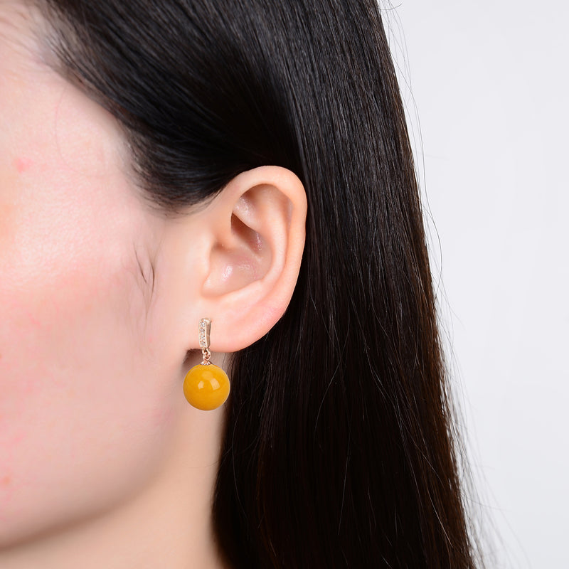 Gold Over Brass Yellow Amber Earring with Cubic Zirconia Drop Earring