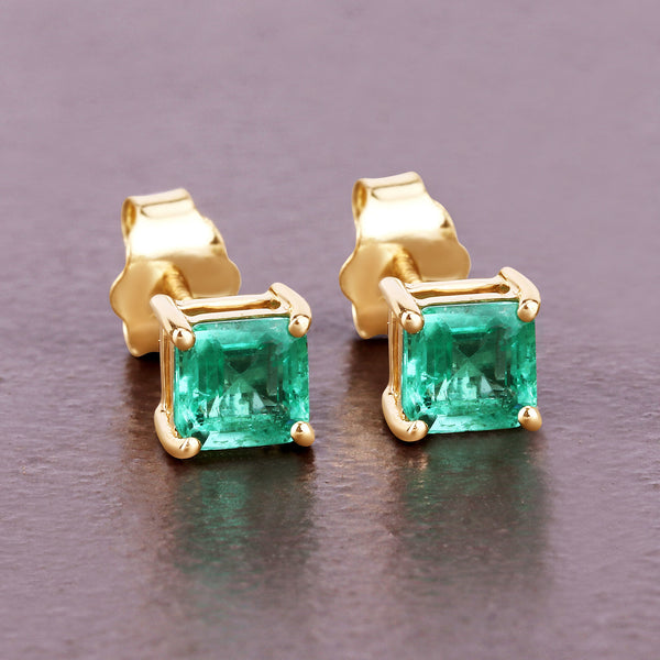 1.06 Carat Genuine Emerald 14K Yellow Gold Earrings