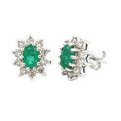 Natural .83ct Emerald Diamond Earrings 14KT White Gold