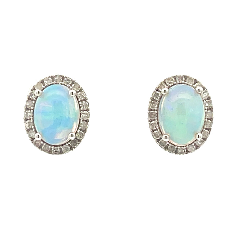 Natural 1.79ct Opal Diamond Earrings 14KT White Gold